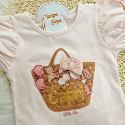  Conj. Blusa Capri  Bella Vita e Short Saia - Rose